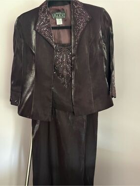 Alex Evenings Plum Beaded Evening Dress and Jacket